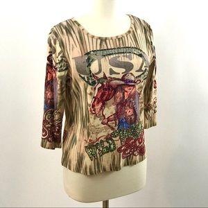 Horse cowgirl Tee embellished, sz medium
